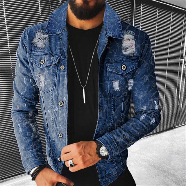 Sport style slim cotton blue men's denim jackets