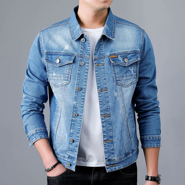 Blue windproof lightweight men's denim jackets