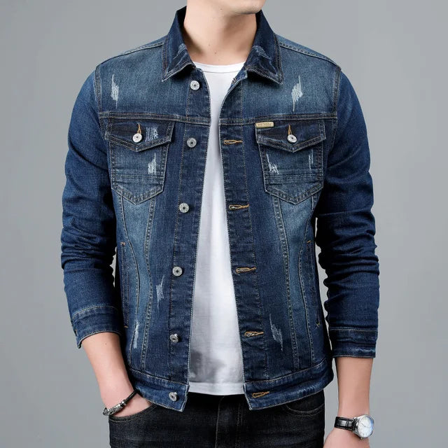 Blue windproof lightweight men's denim jackets