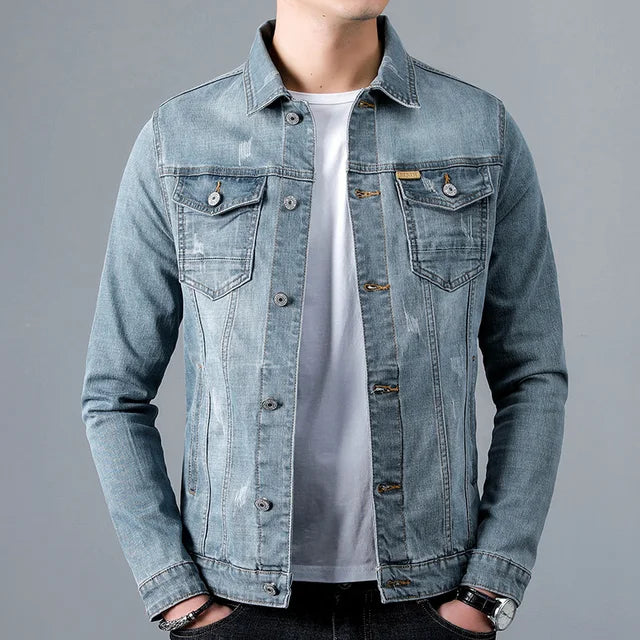 Blue windproof lightweight men's denim jackets