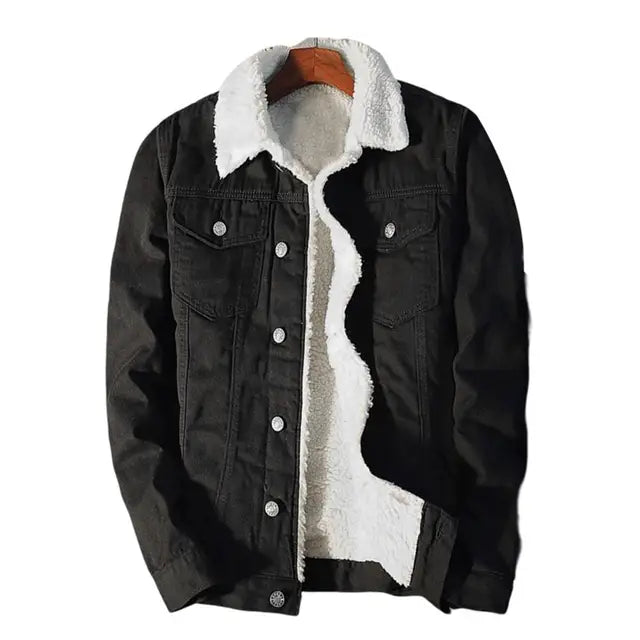 Thick black cotton fur collar men's denim jackets