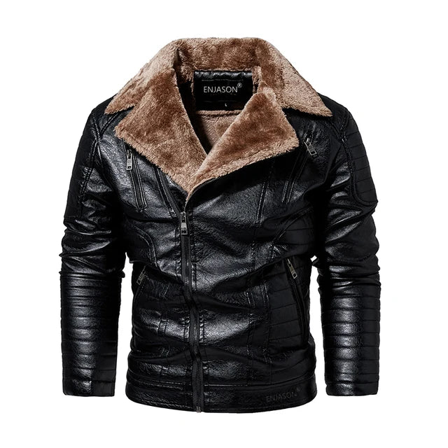 Leather Jacket Men with Fleece