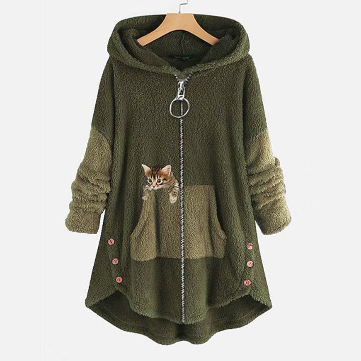 Women's Teddy Coat - Soft Faux Fur - Cute Cat Ears - Cozy and Stylish Outerwear