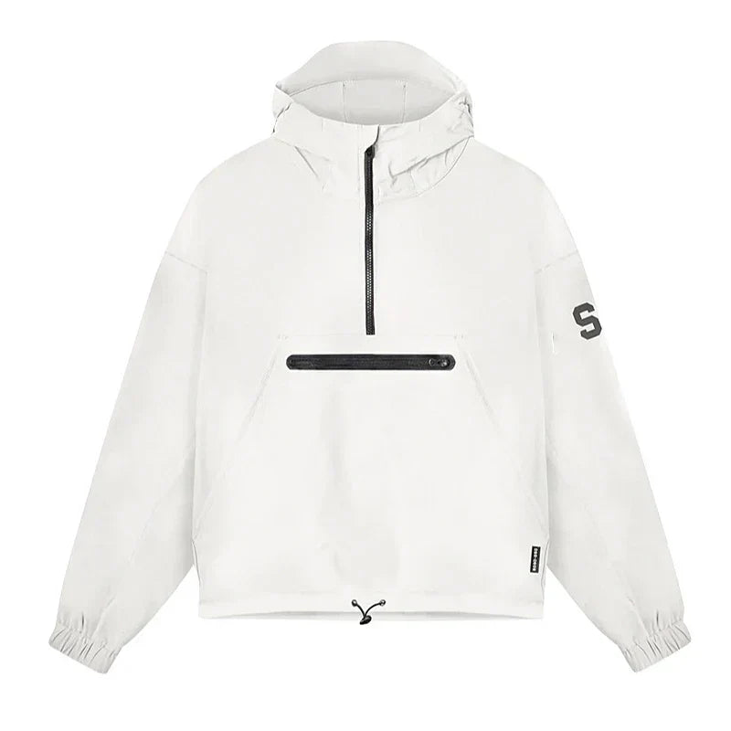 Elegant hooded windbreaker with zip pockets