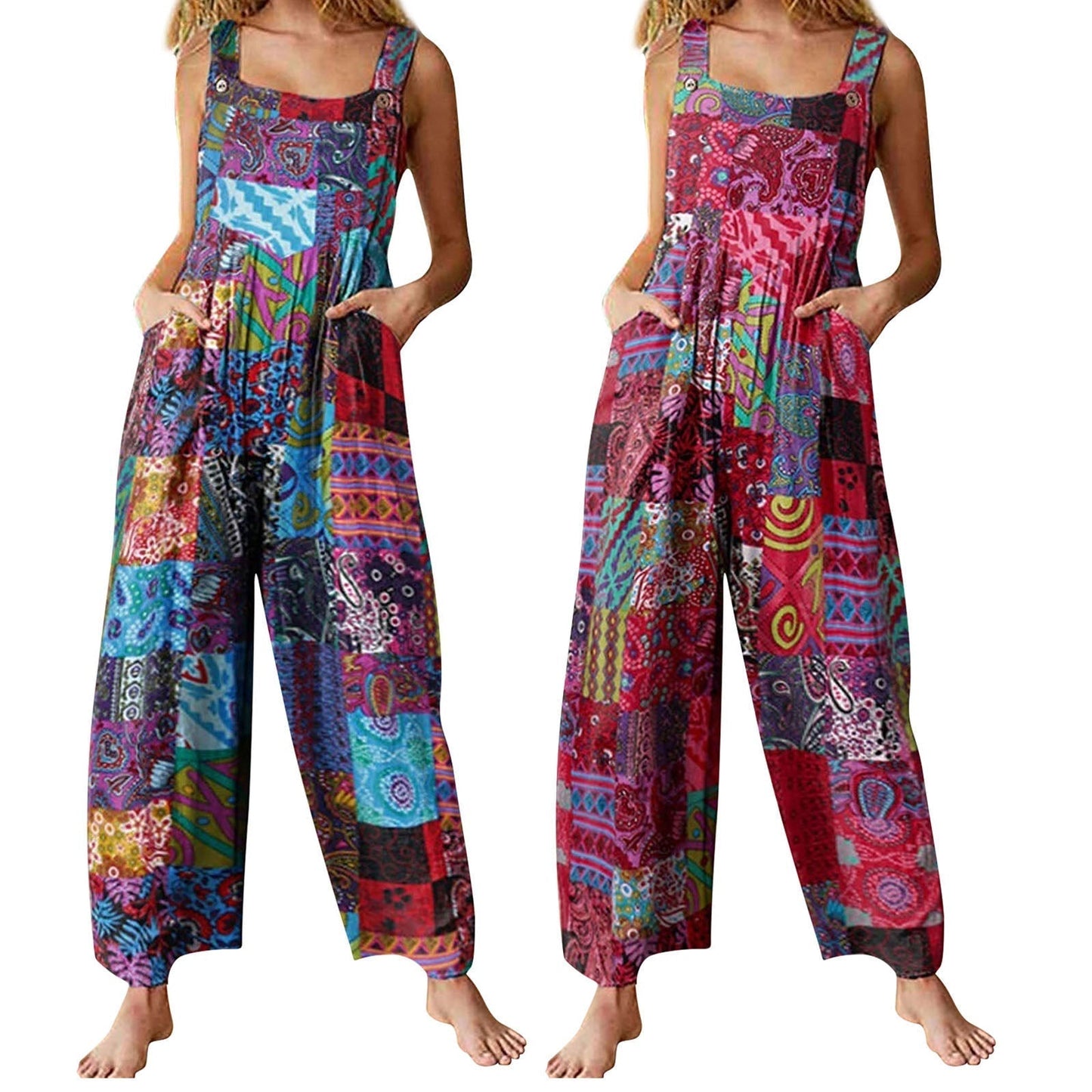 Summery jumpsuits with multicolour pattern