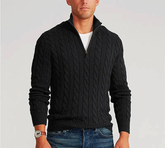 Men - Pullover - Zip Plait Pattern - V-Neck Knitwear - Stylish and Comfortable Fashion Essential