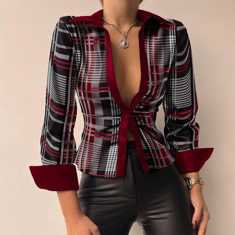 Long-sleeved leather patchwork blouse