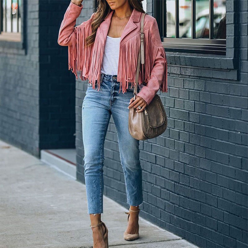 Trendy leather jacket with fringes