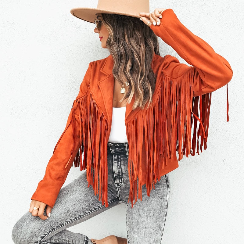 Trendy leather jacket with fringes