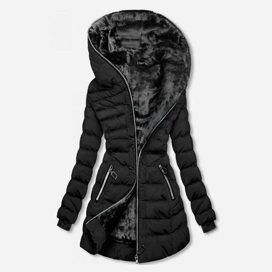 Thick winter jacket with hood and zip pockets - Warm and stylish