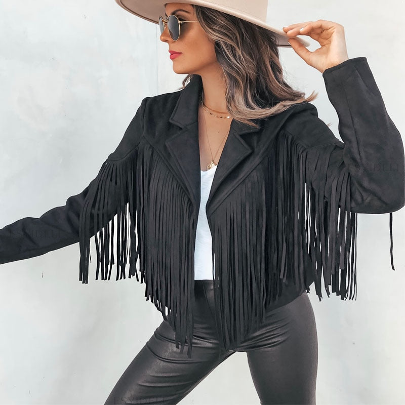 Trendy leather jacket with fringes