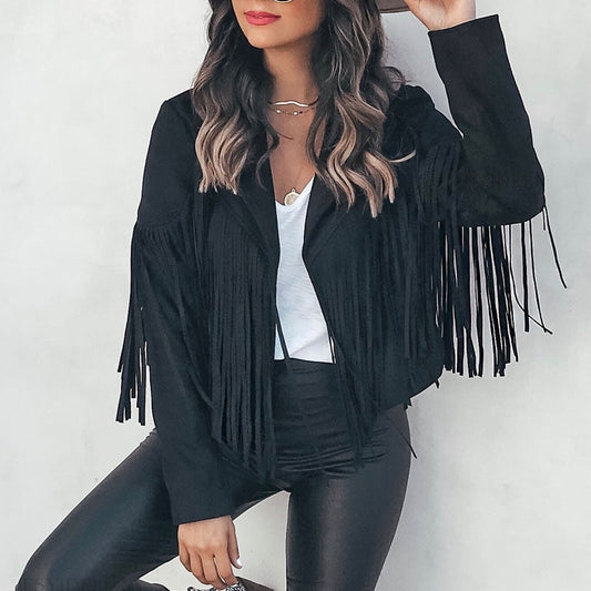 Trendy leather jacket with fringes