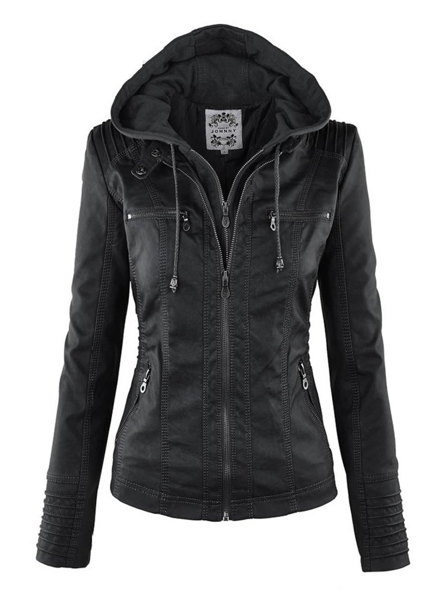 Ladies hooded jacket: Basic PU jacket