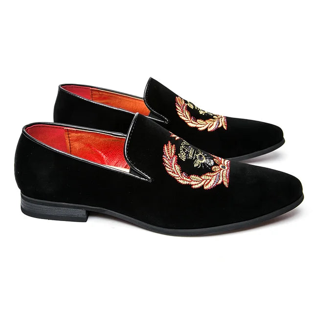 Velvet loafers with embroidered coat of arms