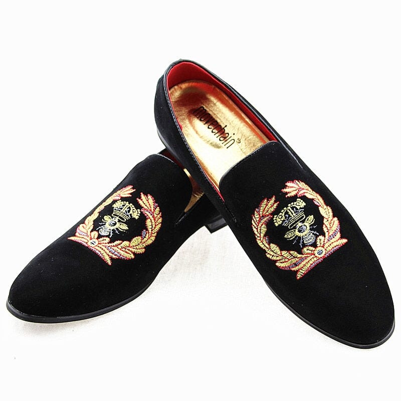 Velvet loafers with embroidered coat of arms