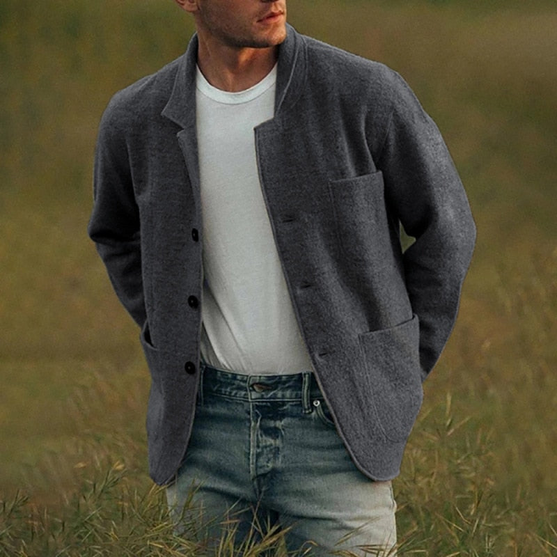 Stylish wool cardigan with button closure for men