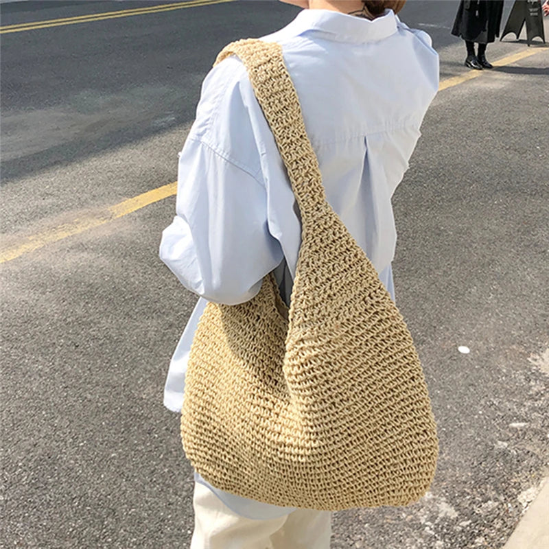 Large woven shoulder bag for women