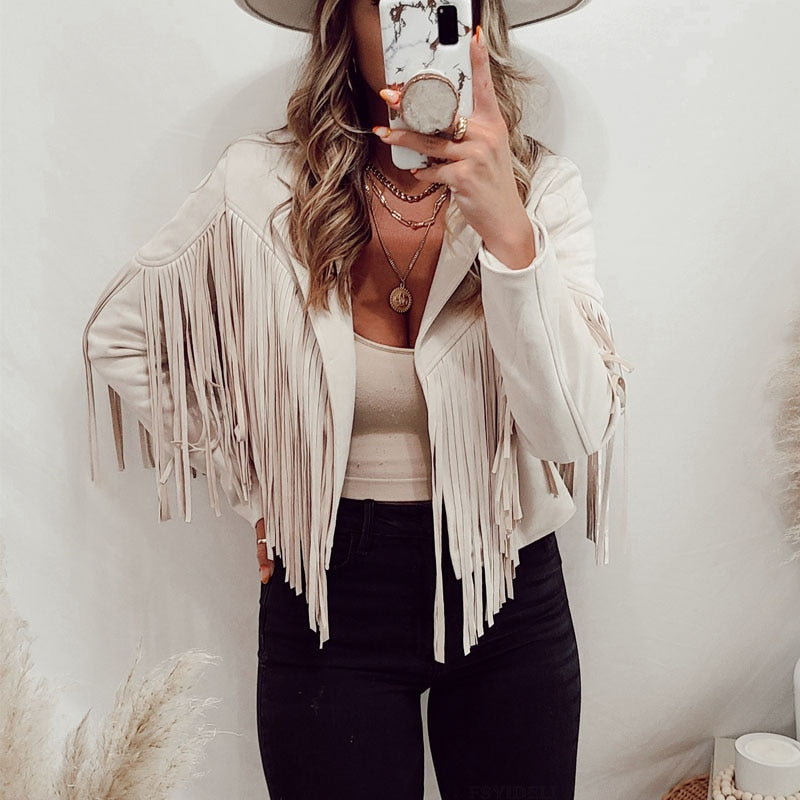 Trendy leather jacket with fringes