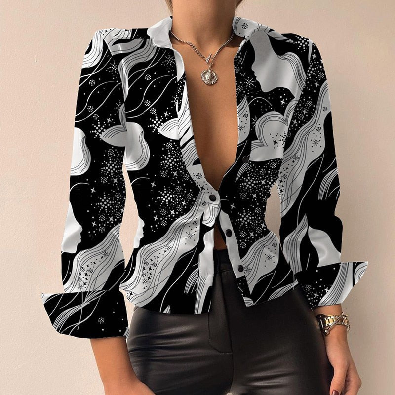 Long-sleeved leather patchwork blouse