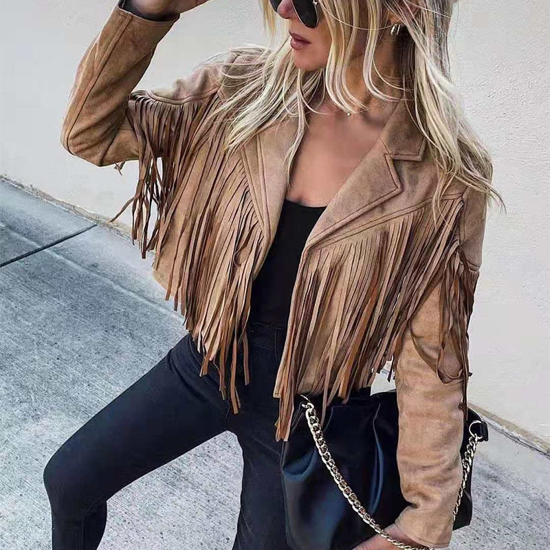 Trendy leather jacket with fringes