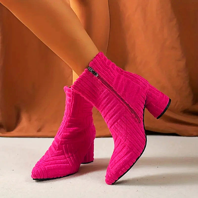 Women - Boots - Block Heel - Stylish Plain Design for Comfort and Versatile Everyday Wear