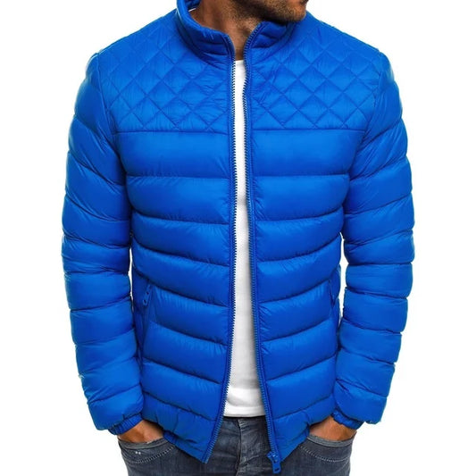 Blue letter print with stand-up collar transitional jackets for men