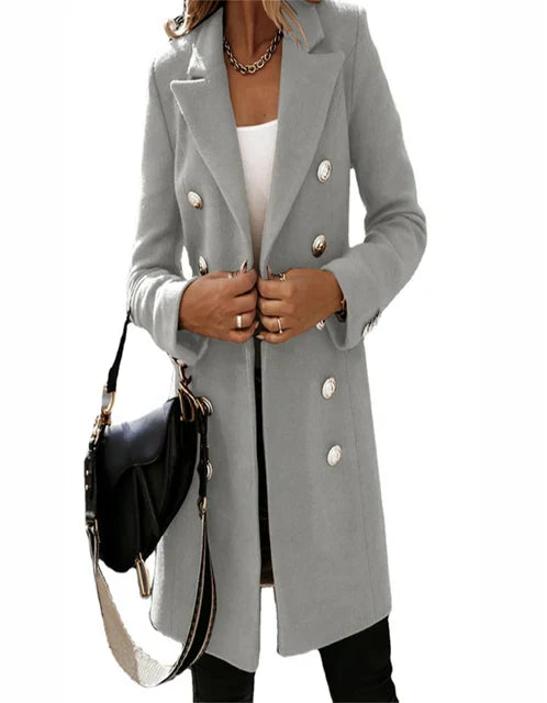 Half-length coat with double row of buttons