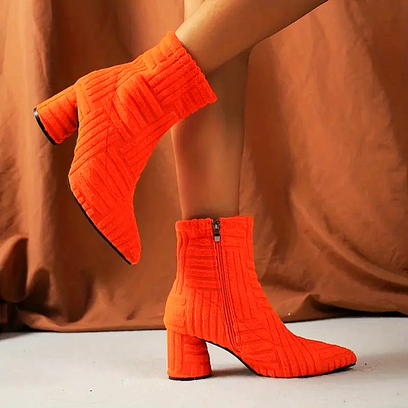 Women - Boots - Block Heel - Stylish Plain Design for Comfort and Versatile Everyday Wear