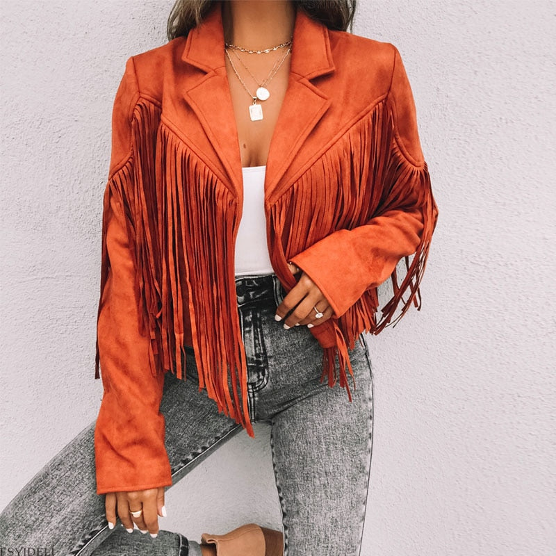 Trendy leather jacket with fringes