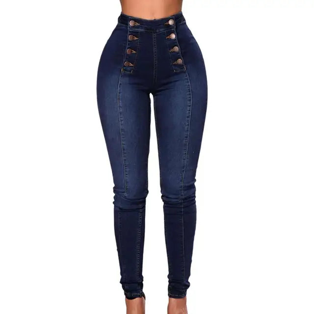 Ladies high-waist double-breasted jeans