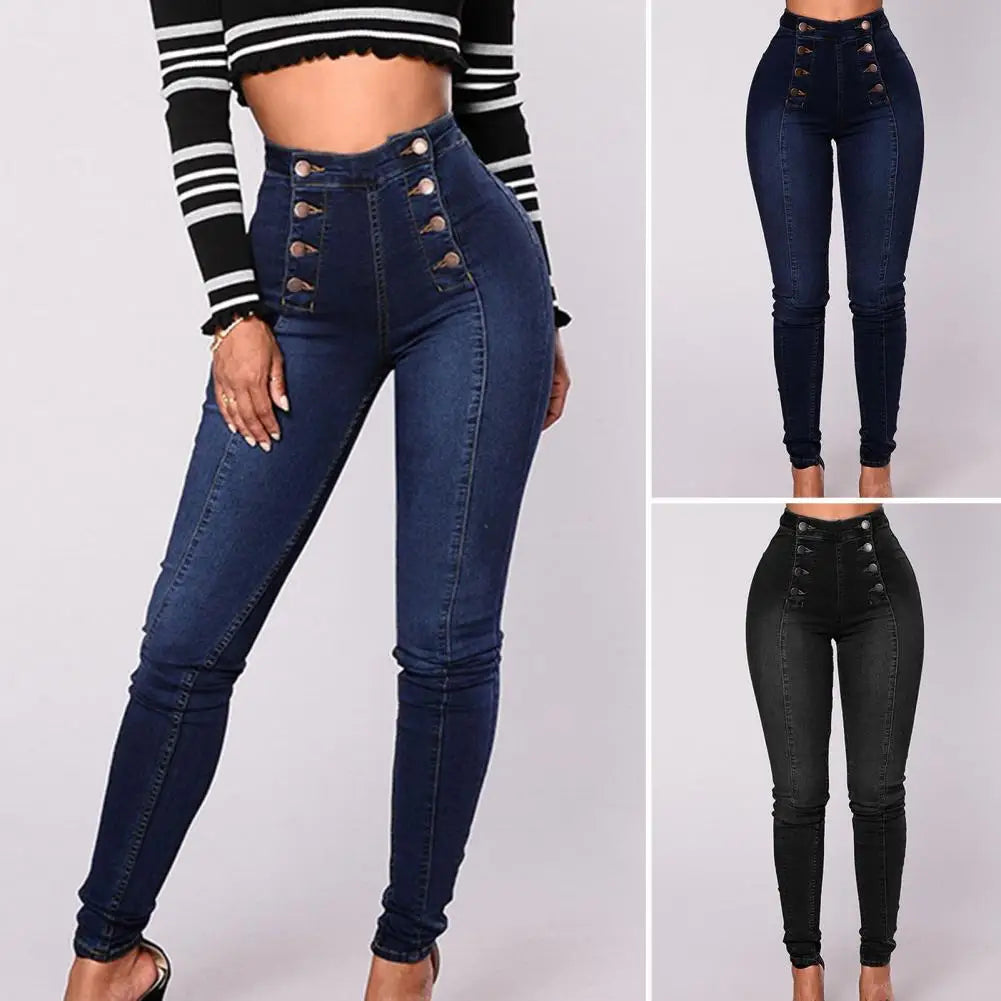 Ladies high-waist double-breasted jeans