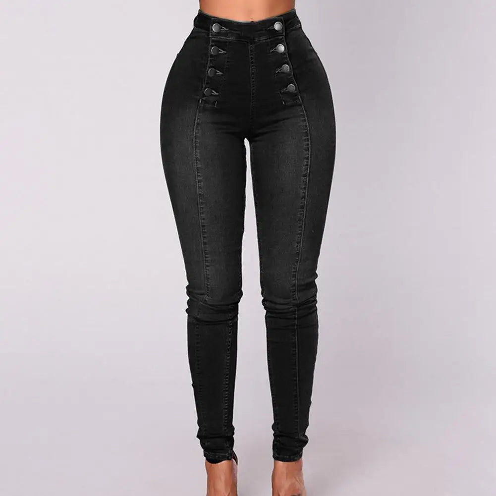 Ladies high-waist double-breasted jeans