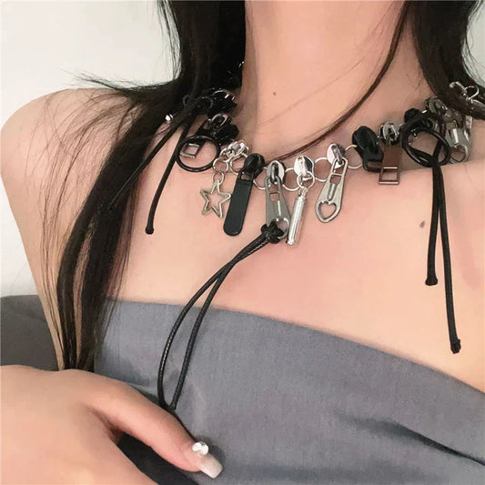 Fancy zip pendant choker