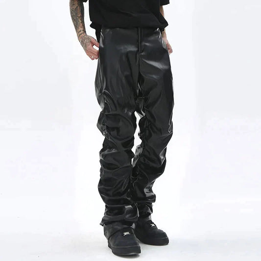 Pleated leather trousers