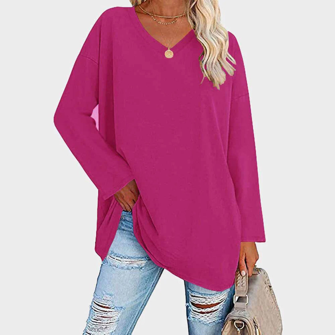 Elegant long-sleeved blouse with V-neckline