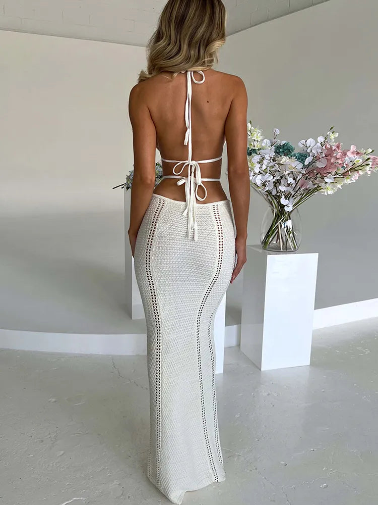 Long crochet dress with cut-outs