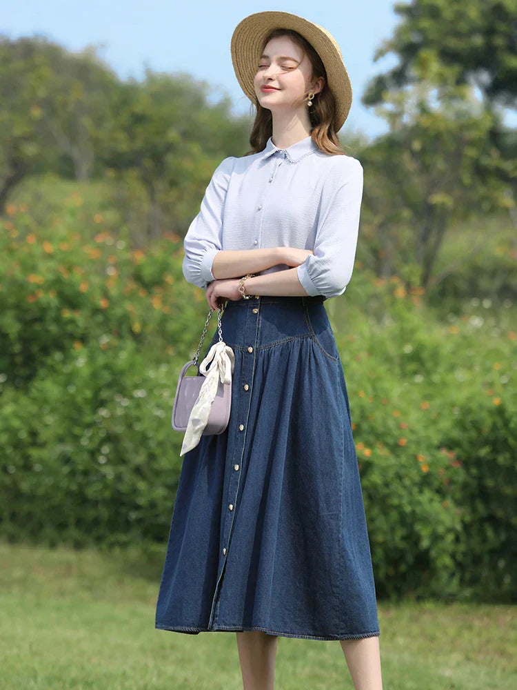 Retro blue denim skirt