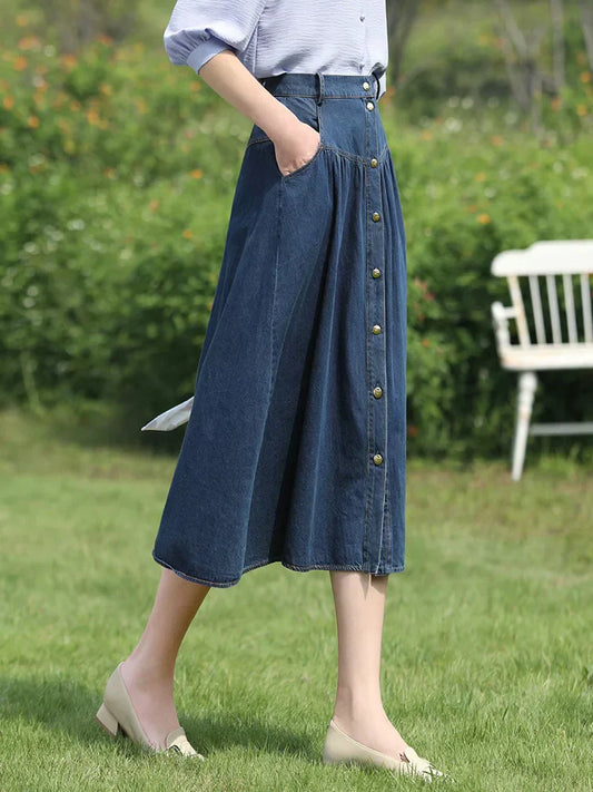 Retro blue denim skirt