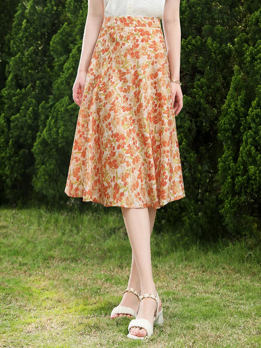 Chiffon skirt with floral pattern