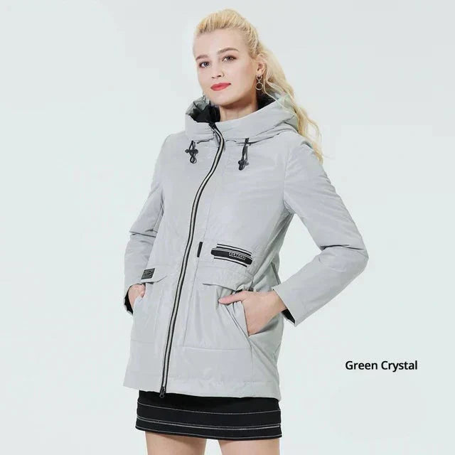 Women's windproof hooded jacket with cosy inside pockets