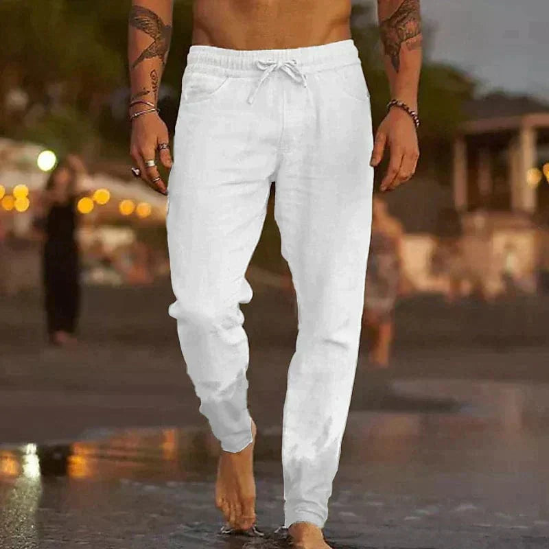 Men - Casual Trousers - Linen - Lightweight Fashionable Pants for Comfortable Everyday Wear