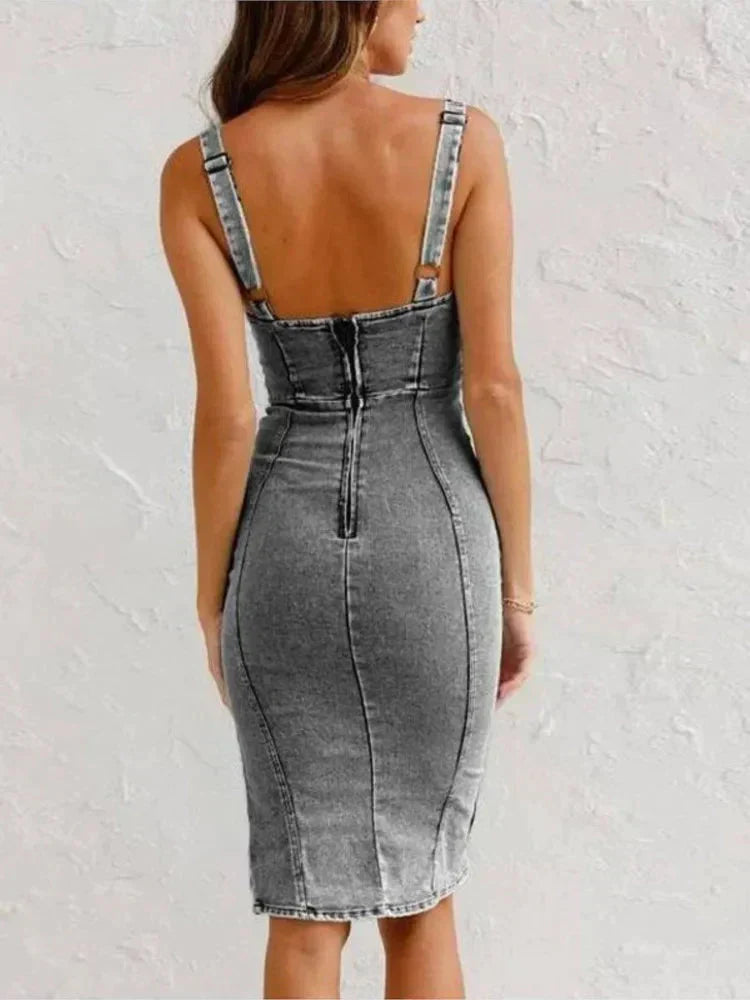 Adjustable Strapless Denim Dress