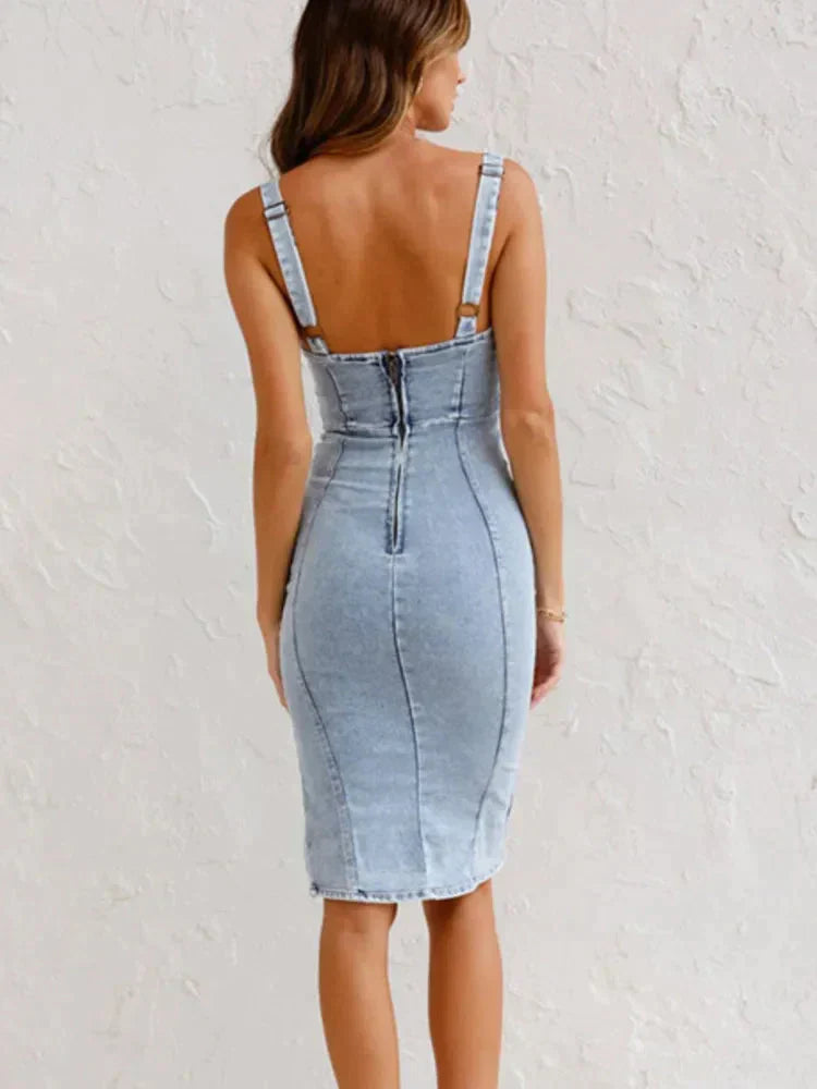 Adjustable Strapless Denim Dress