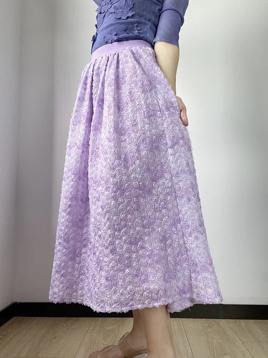 Purple floral skirt with high-quality 3D floral decoration