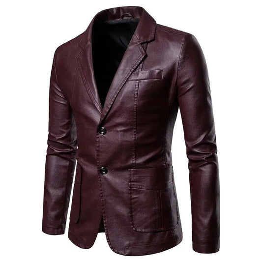 Lapel Leather Suit Jacket for Men