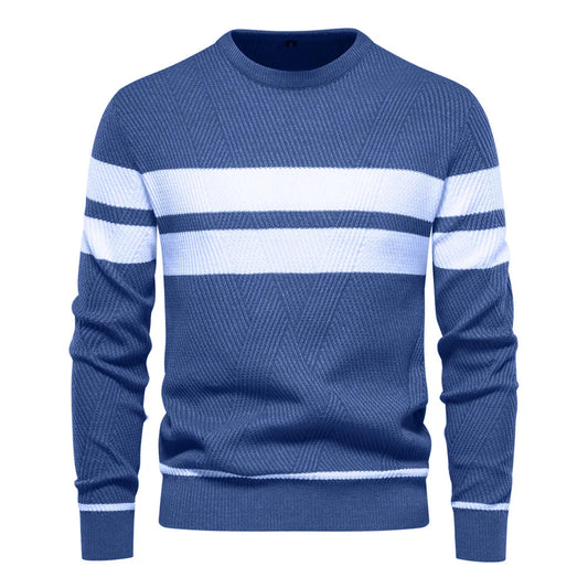 Warm men's round neck patchwork slimline sweater