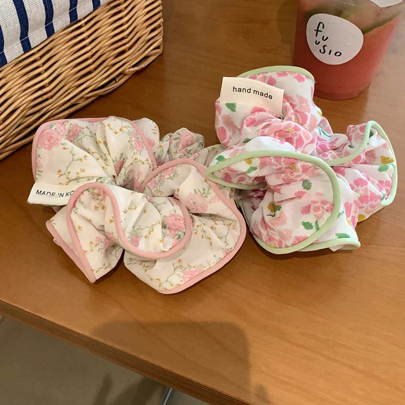 Floral fabric hair ties with elastic band