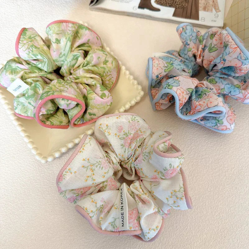 Floral fabric hair ties with elastic band