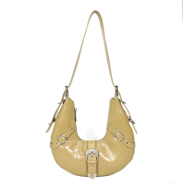 Fashionable shoulder bag with silver hardware accents