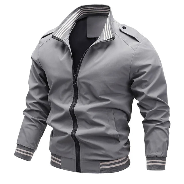 Grey lined narrow with lapel transitional jackets mens